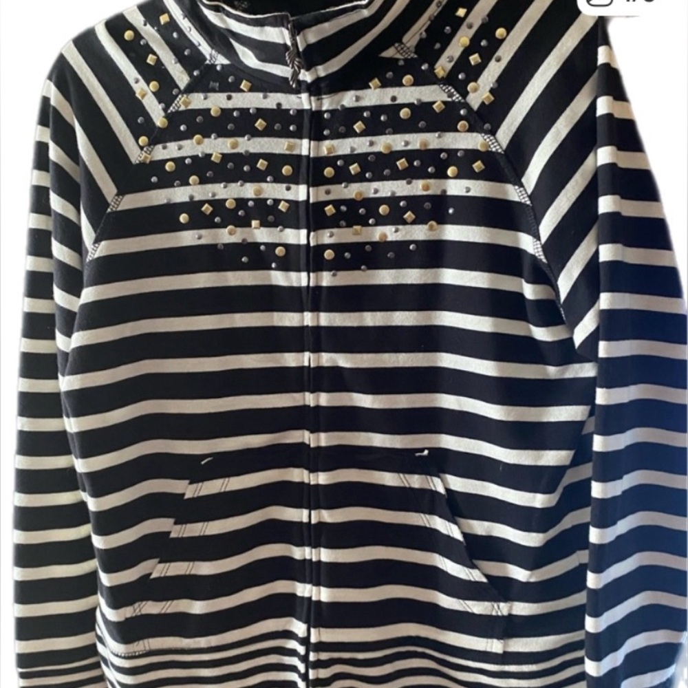 Black and White stripe embellished sweatshirt for sale